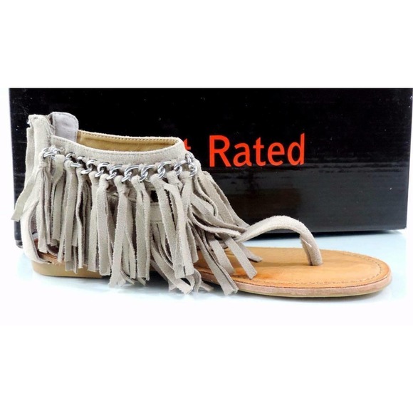 Not Rated Keep The Peace Fringe Flat Thong Sandals Taupe Size 6.5 - Picture 4 of 9